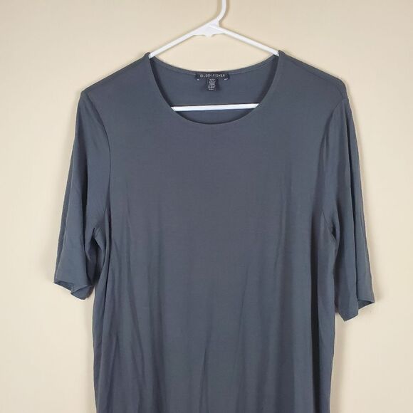 Eileen Fisher Dark Gray High Low Hem Side Splits Casual Dress Medium - Picture 2 of 8